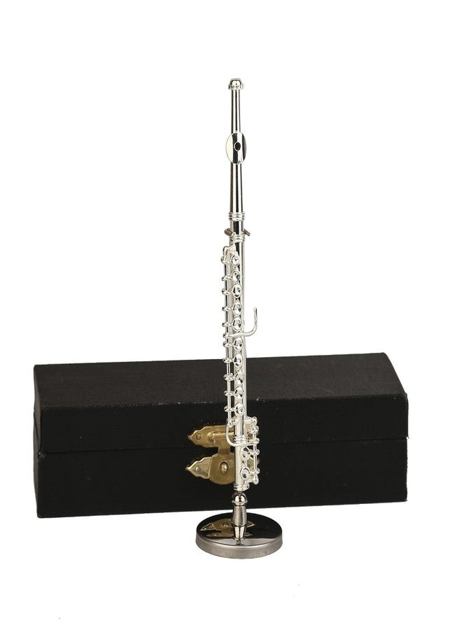 Dselvgvu Miniature Flute with Stand and Case Brass Mini Musical Instrument Flute Replica Collectible Figurines Dollhouse Accessories Model Home Decoration Display Ornament (Silver, 4.29") - Image 3